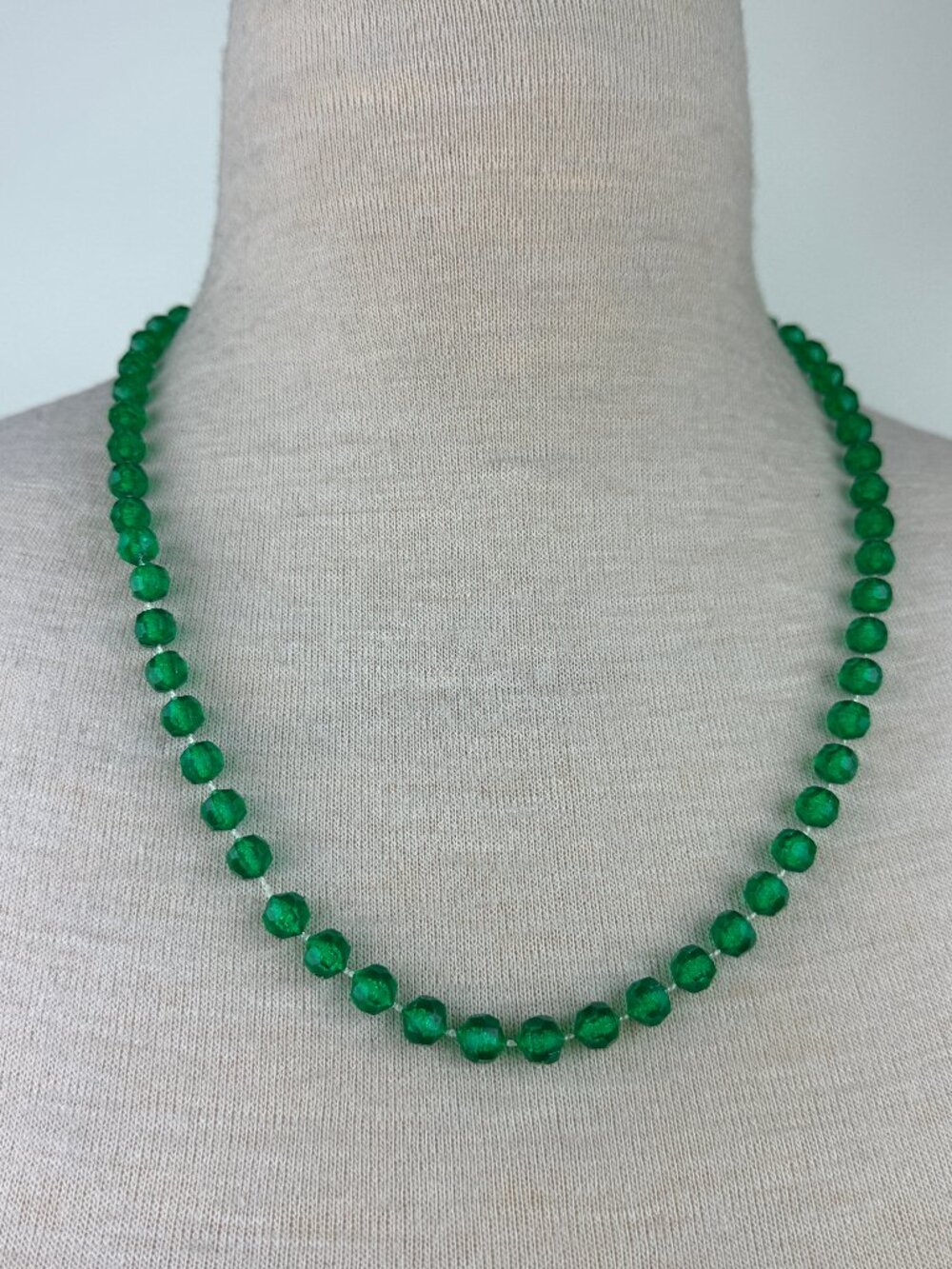Vintage Green Plastic Pullover Knotted Necklace  24"